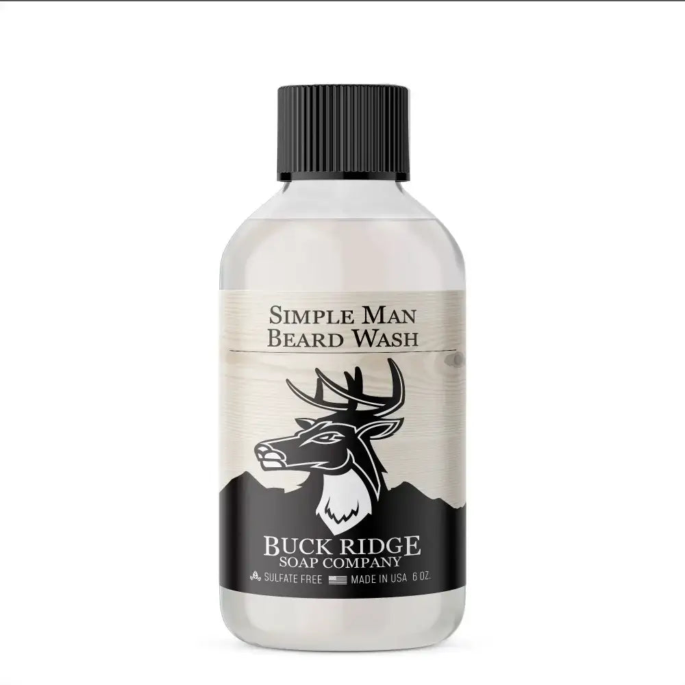 Bottle of Buck Ridge Simple Man Beard Wash perfect for keeping your man beard fresh