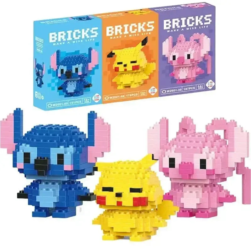 Pixelated cartoon building blocks for Coke Sanrio Stitch character set