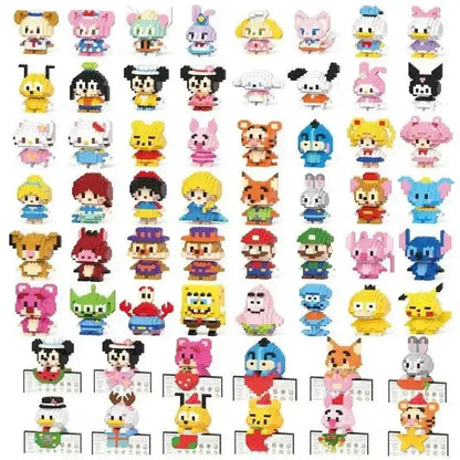 Pixelated cartoon character figurines from Build Your Own Coke Sanrio Stitch collection