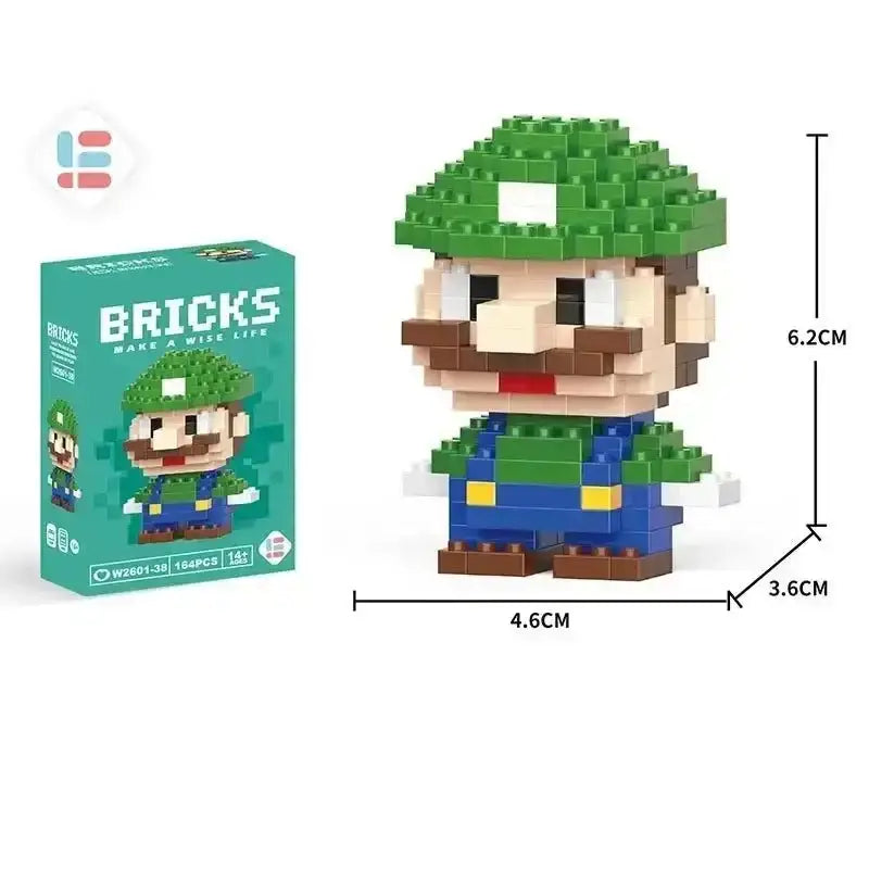 Luigi brick figure with box for the Build Your Own Coke Sanrio Stitch set