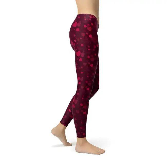 Sizzling Burgundy Heart Leggings for Bold Style - Estalios
