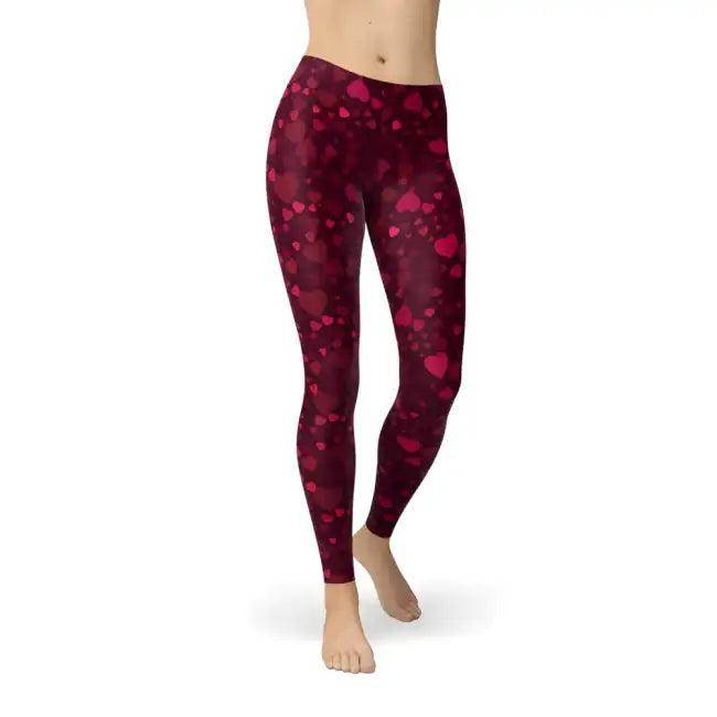 Sizzling Burgundy Heart Leggings for Bold Style - Estalios