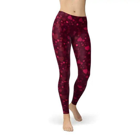 Sizzling Burgundy Heart Leggings for Bold Style - Estalios