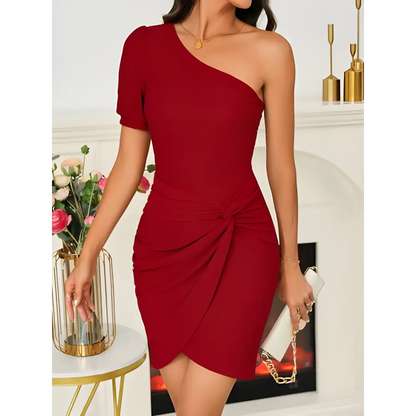 Stylish Burgundy Twisted Single Shoulder Mini Dress perfect for any occasion