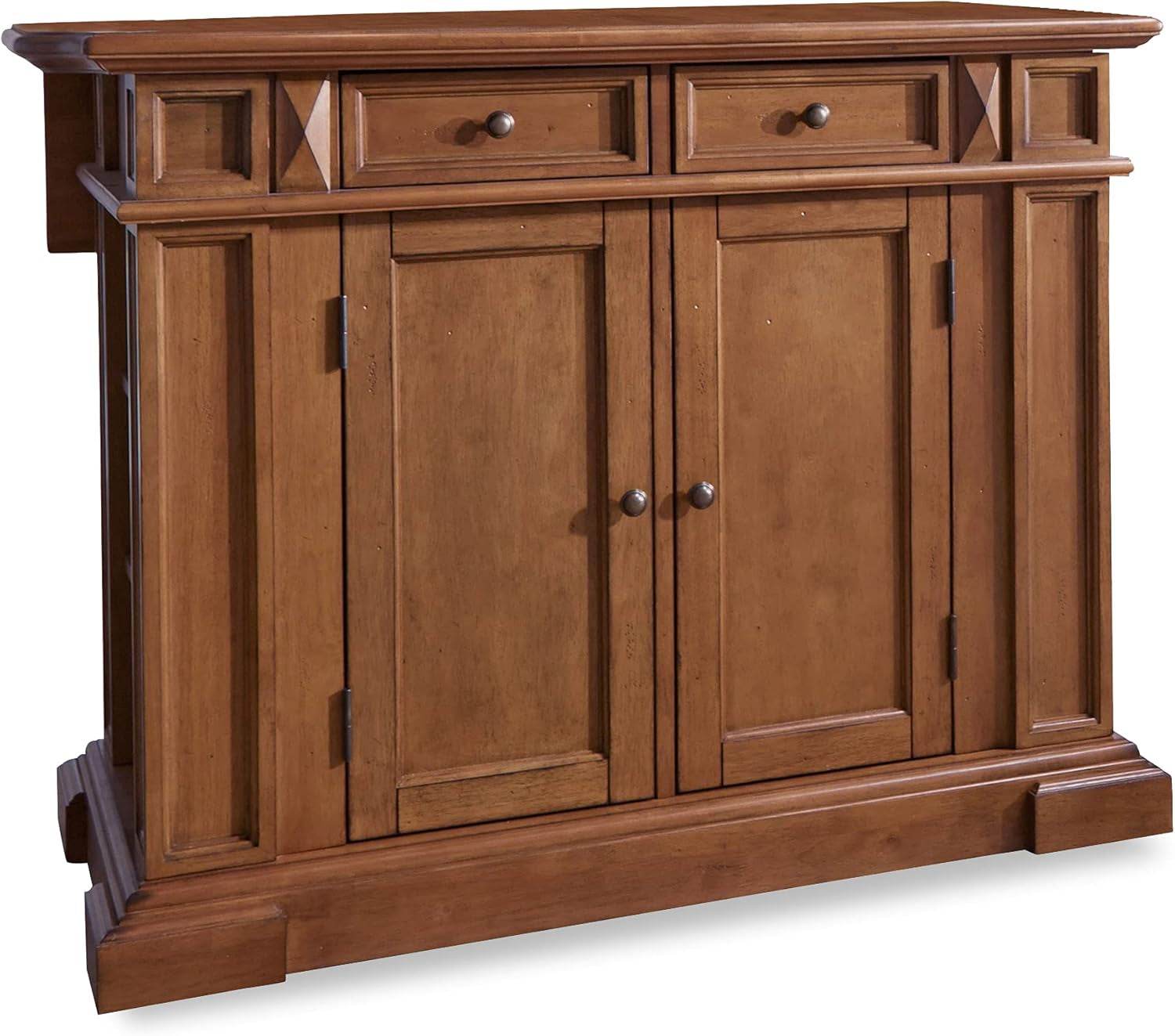 Americana Cottage Oak Kitchen Island Set with Two Stools - Estalios