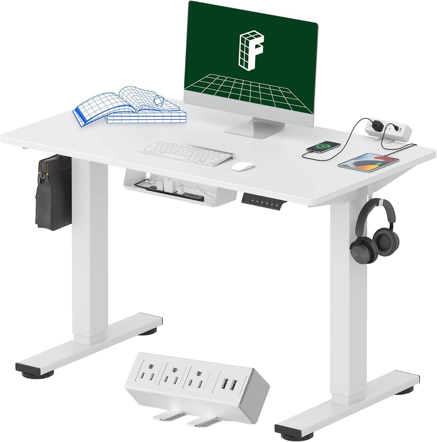 EN2 Height Adjustable Electric Standing Desk with Power Strip - Estalios