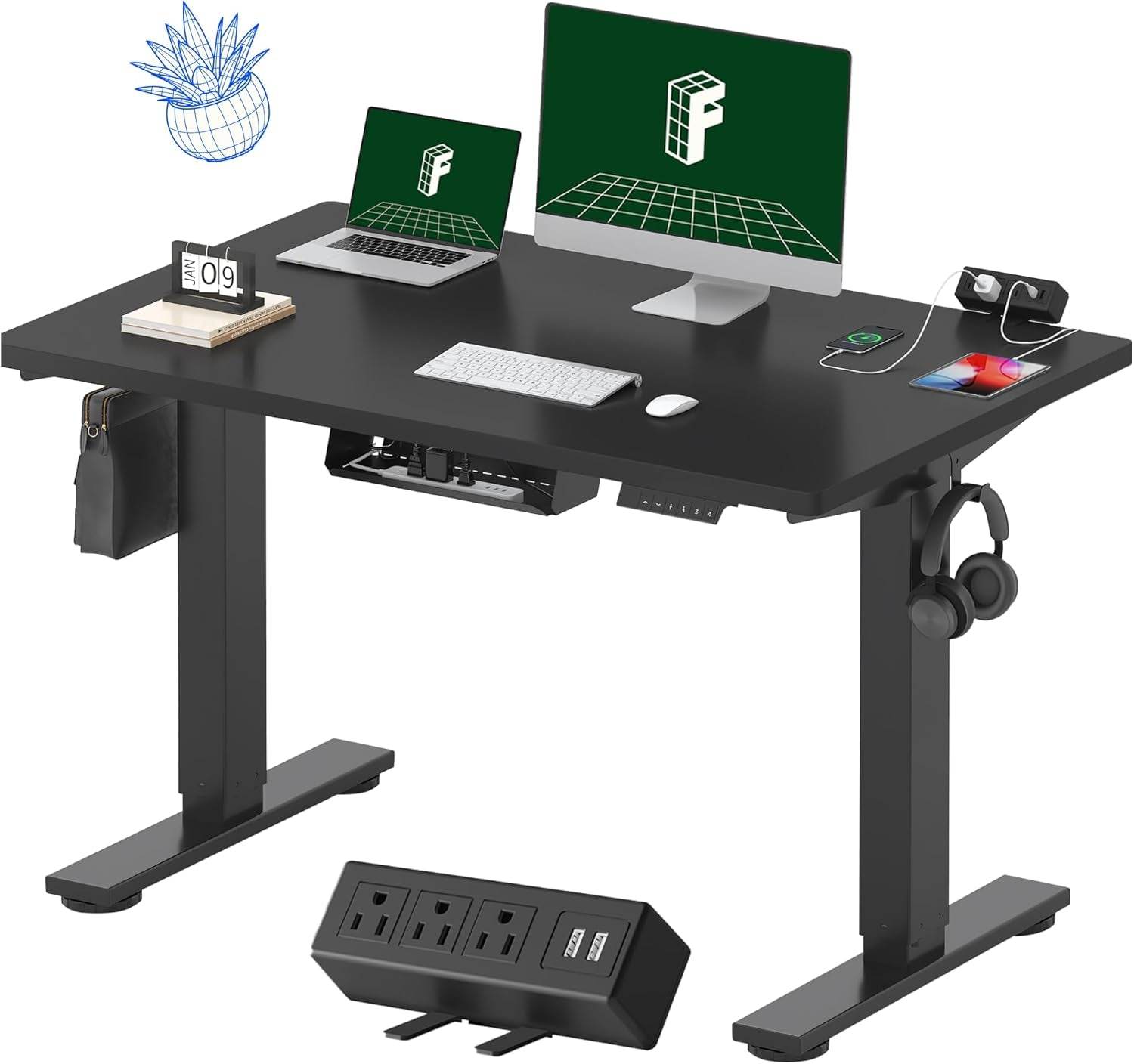 EN2 Height Adjustable Electric Standing Desk with Power Strip - Estalios