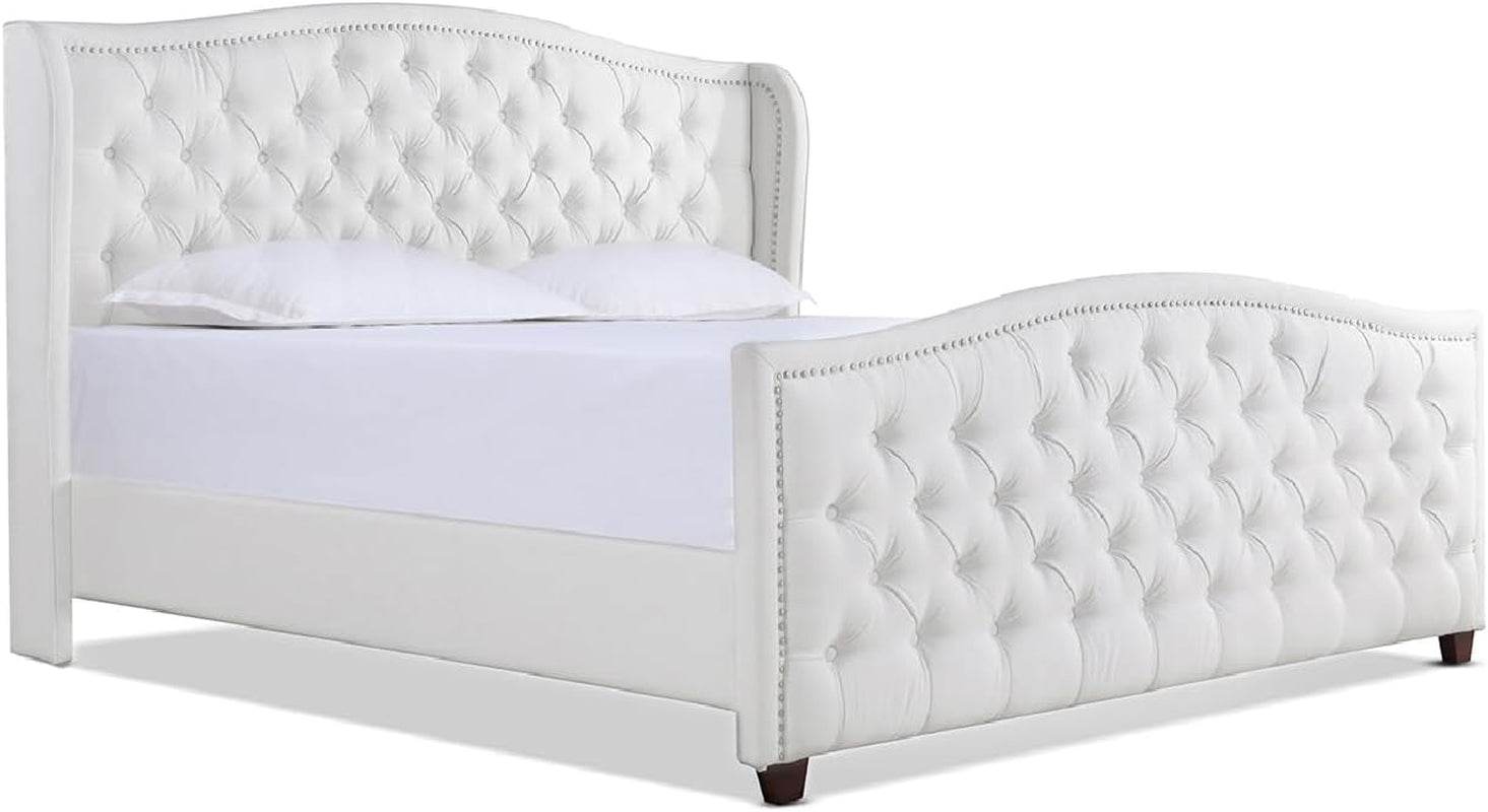 Marcella Upholstered Shelter Headboard Bed Set, Queen Size - Estalios