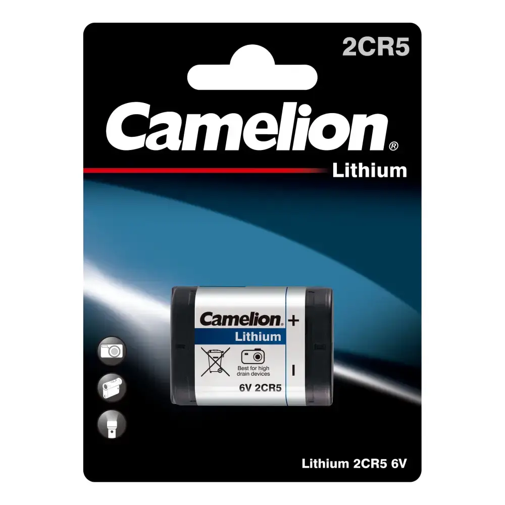 Camelion 2CR5 Volt Lithium Battery 1pk in blister packaging, non-rechargeable option