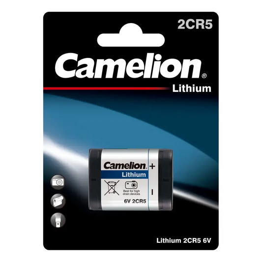 Camelion 2CR5 Volt Lithium Battery 1pk in blister packaging, non-rechargeable option