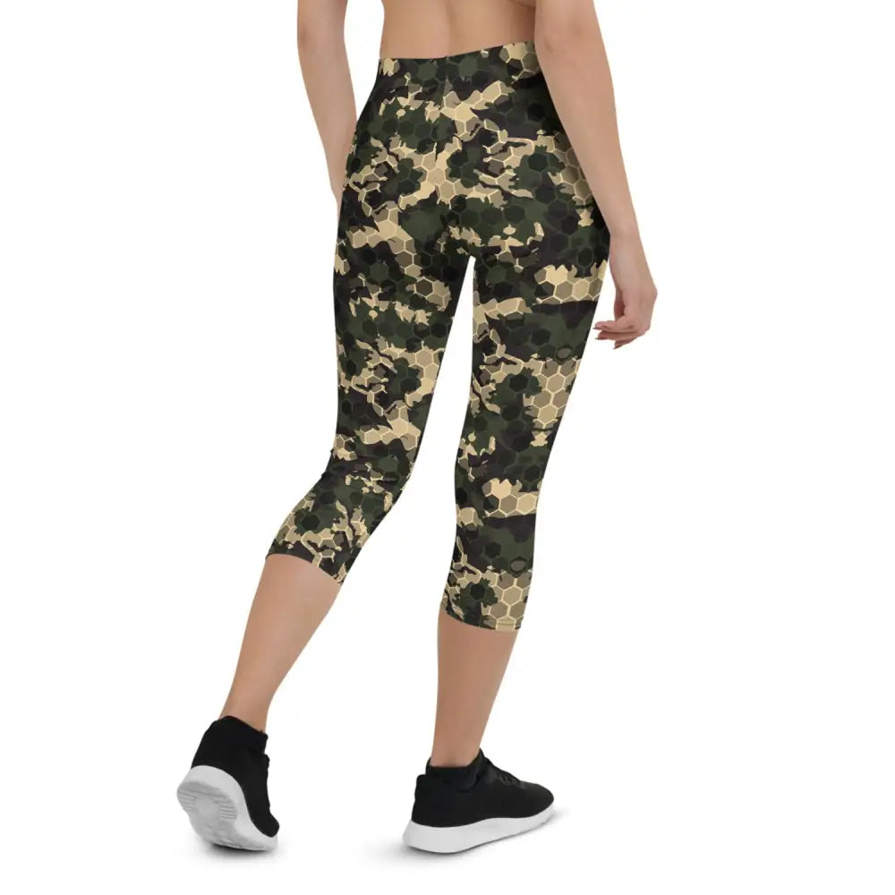 Stylish Camo Capri Leggings Unleashed featuring trendy army camo pattern for active wear