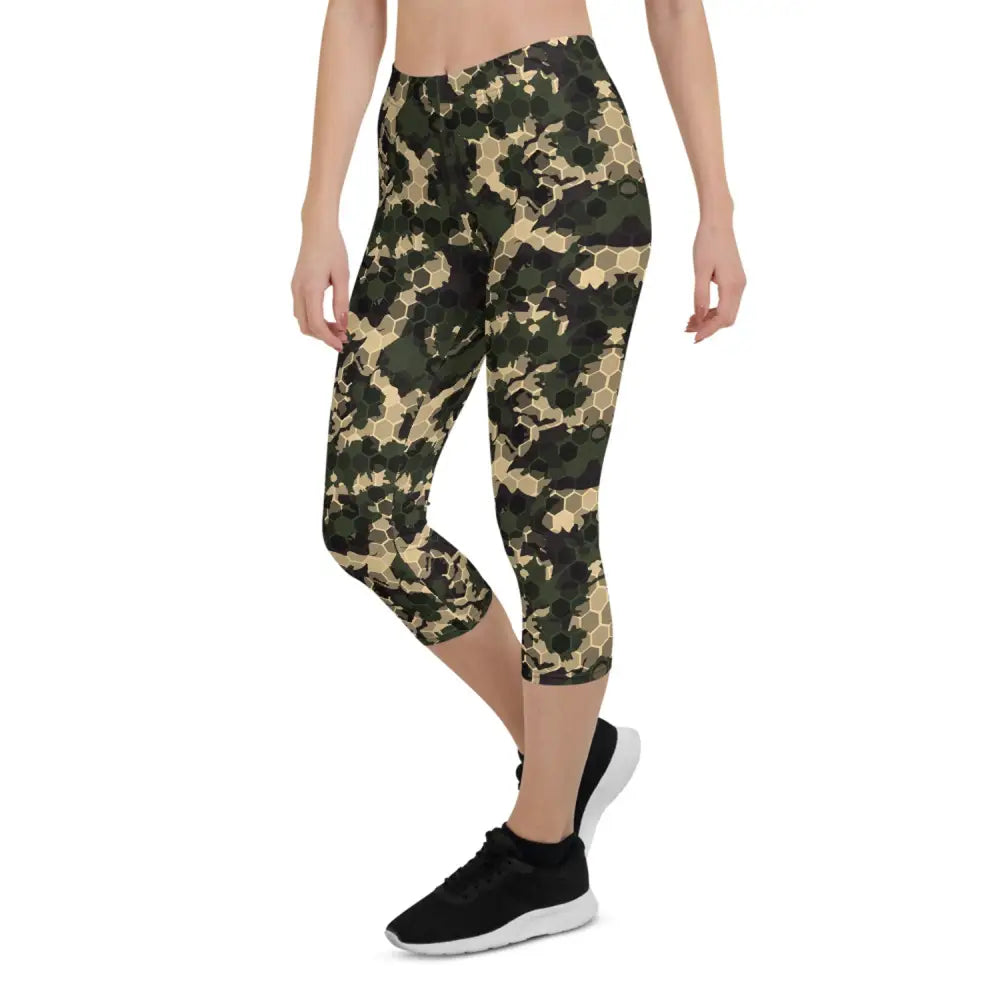 Camo Capri Leggings Unleashed with stylish army camo pattern for trendy comfort