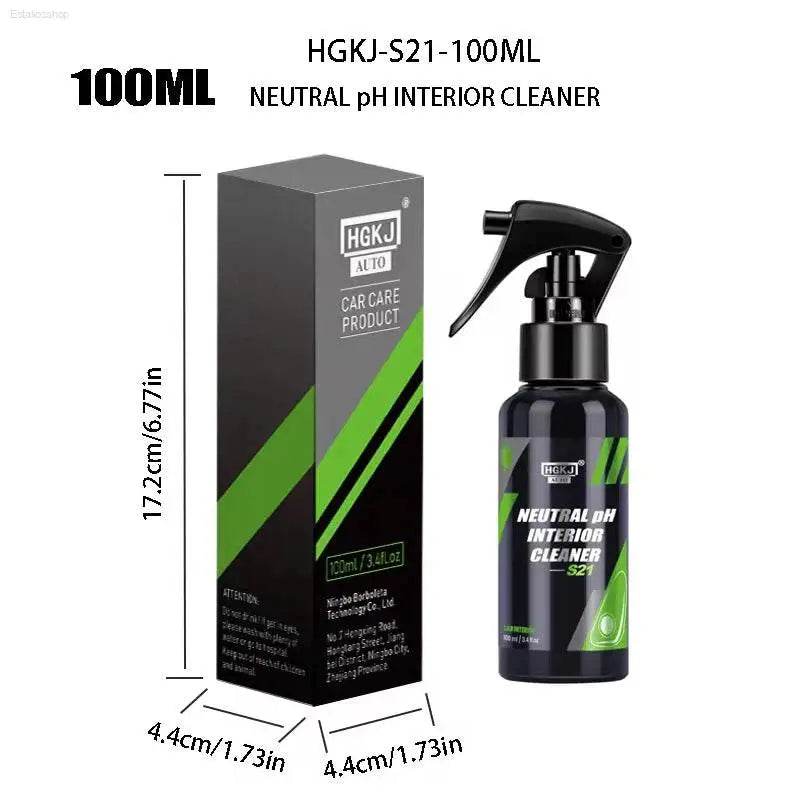 Car interior cleaner in a spray bottle with packaging.