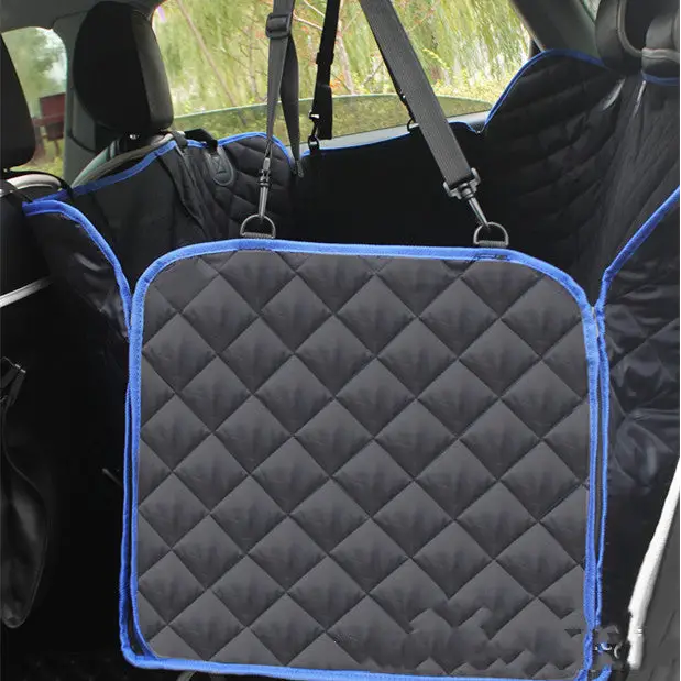 Quilted black and blue dog mat car cover for a waterproof car rear pet mat