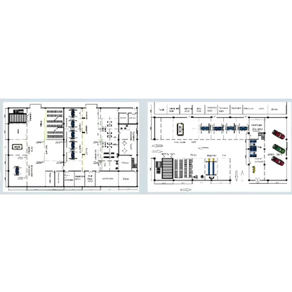 Two floor plans for Car Repair Shop Solutions featuring auto repair equipment