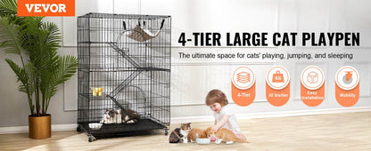 4 Tier Large Cat Playpen for Indoor Exercise and Play - Estalios