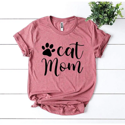 Mauve Cat Mom t-shirt perfect for anyone who loves their furry friends, heather gray sold