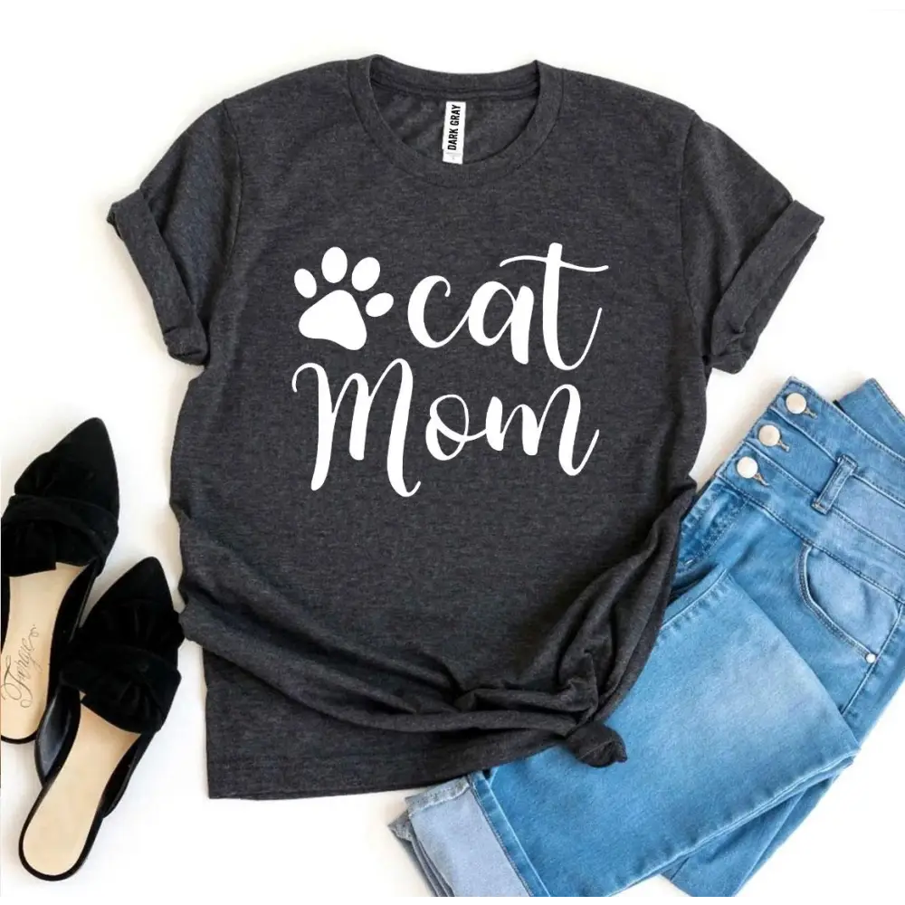 Gray Cat Mom t-shirt perfect for cat lovers, part of our Heather Gray Sold collection