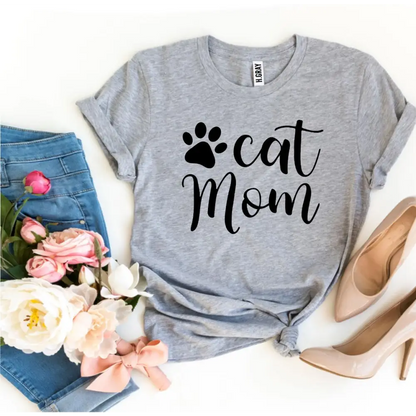 Gray Cat Mom t-shirt on display, part of the popular Heather Gray Sold collection