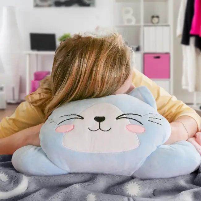 Cozy Cat Neck Pillow in Blue with Stars for Naps - Estalios