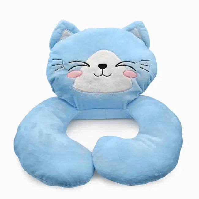 Cozy Cat Neck Pillow in Blue with Stars for Naps - Estalios