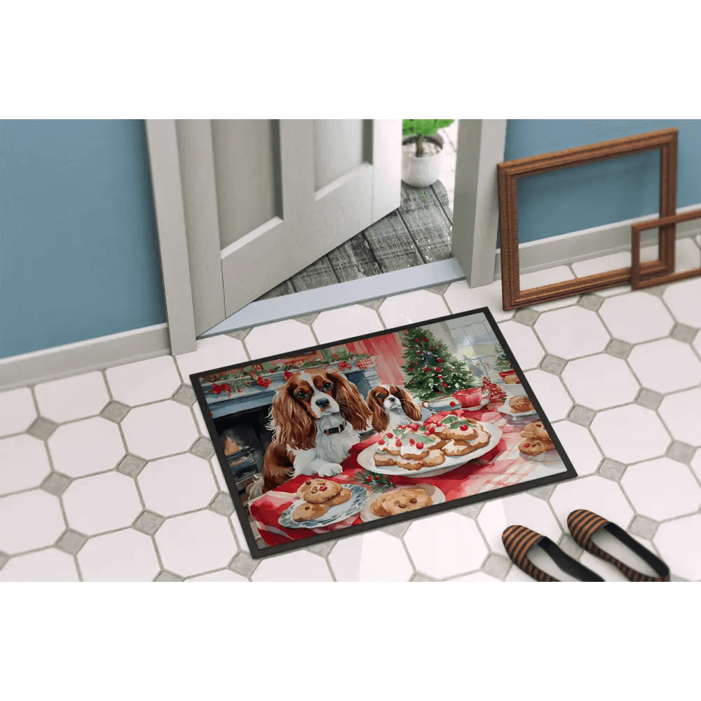 Cavalier Spaniel Christmas Doormat: Paw-some Holiday Cheer! Deck the Halls with Paws of Holly! this Christmas-themed Cavalier King - Estalios