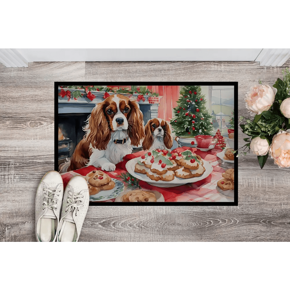 Cavalier Spaniel Christmas Doormat: Paw-some Holiday Cheer! Deck the Halls with Paws of Holly! this Christmas-themed Cavalier King - Estalios