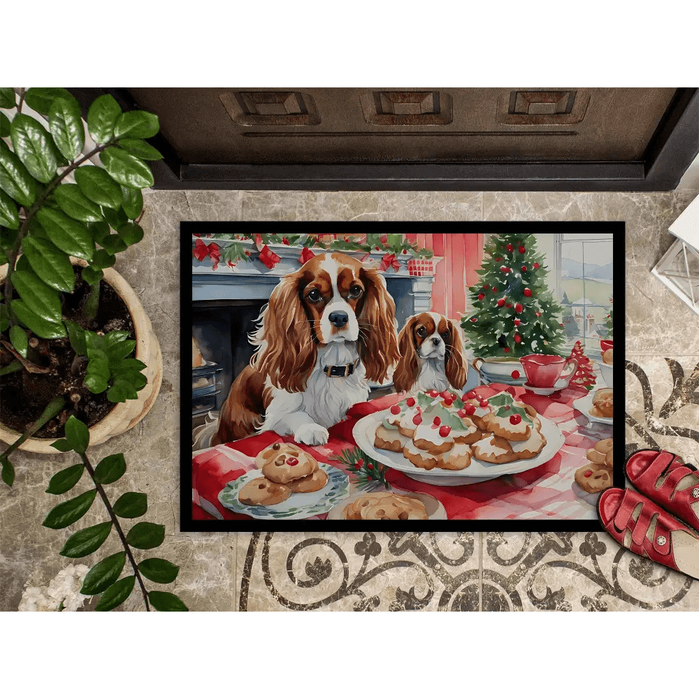 Cavalier Spaniel Christmas Doormat: Paw-some Holiday Cheer! Deck the Halls with Paws of Holly! this Christmas-themed Cavalier King - Estalios