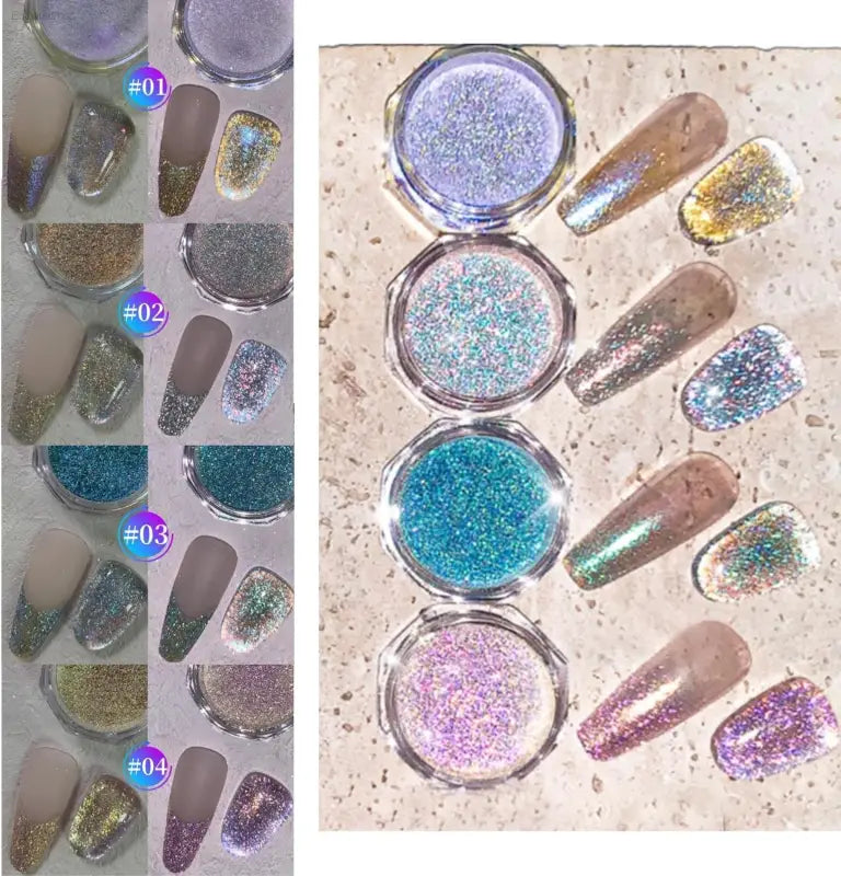 Charming May 12-Box Holographic Chrome Nail Powder Set - Stunning Diamond Reflective Glitter for Galaxy Nail Art
