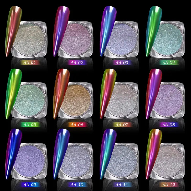 Charming May 12-Box Holographic Chrome Nail Powder Set - Stunning Diamond Reflective Glitter for Galaxy Nail Art