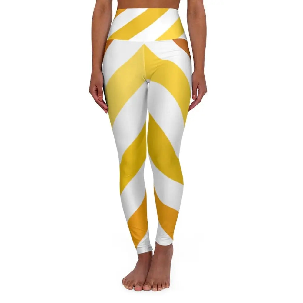 Yellow and white striped Chevron Yoga Leggings perfect for fitness legging yoga workouts