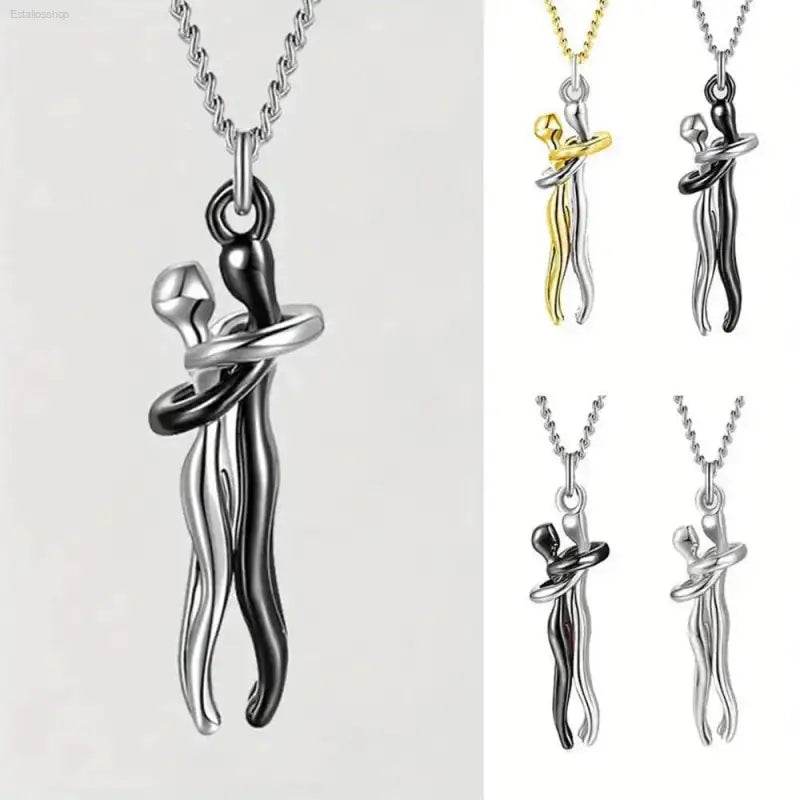 Chic Black Hug Pendant Necklace for Couples - Elegant Design - Estalios