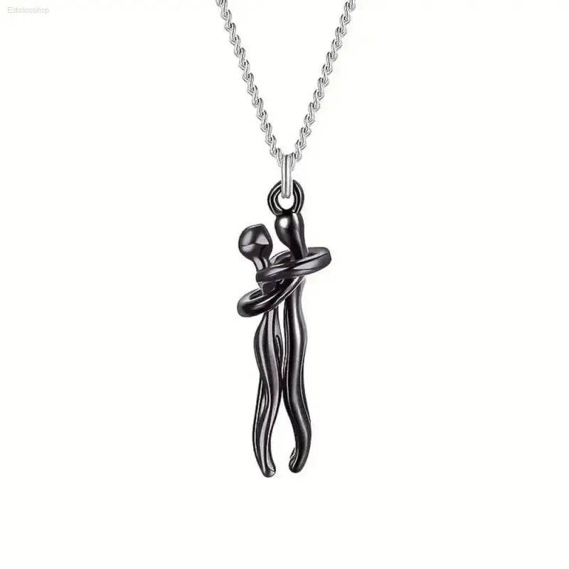Chic Black Hug Pendant Necklace for Couples - Elegant Design - Estalios