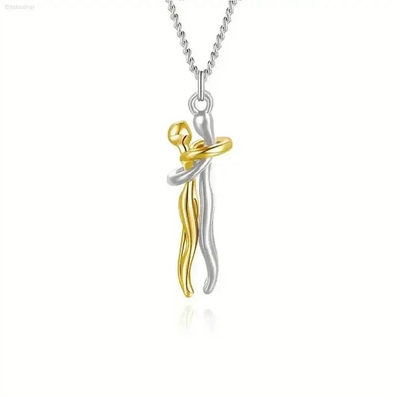 Chic Black Hug Pendant Necklace for Couples - Elegant Design - Estalios