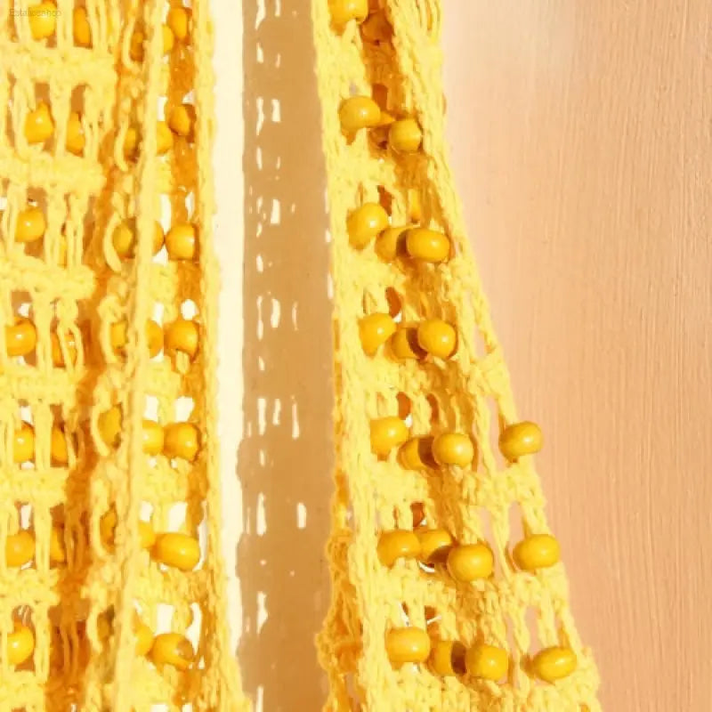 🌞 Chic Essential – Karma Wooden Beads Crochet Bag | Perfect for Travel & Daily Essentials - Summer Yellow