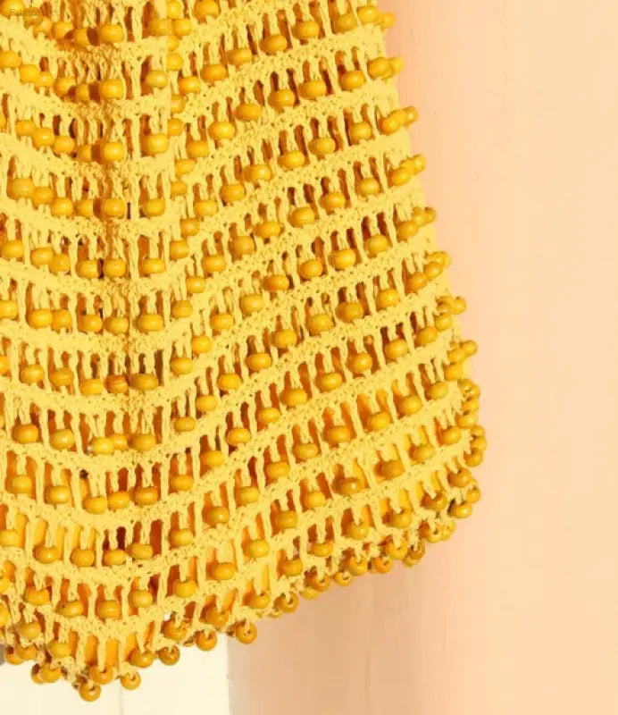 🌞 Chic Essential – Karma Wooden Beads Crochet Bag | Perfect for Travel & Daily Essentials - Summer Yellow