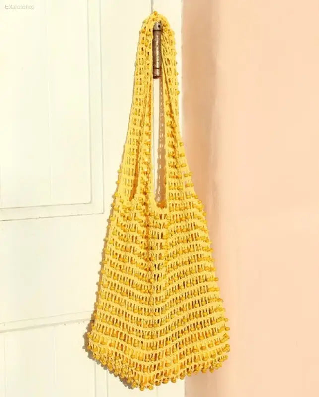🌞 Chic Essential – Karma Wooden Beads Crochet Bag | Perfect for Travel & Daily Essentials - Summer Yellow