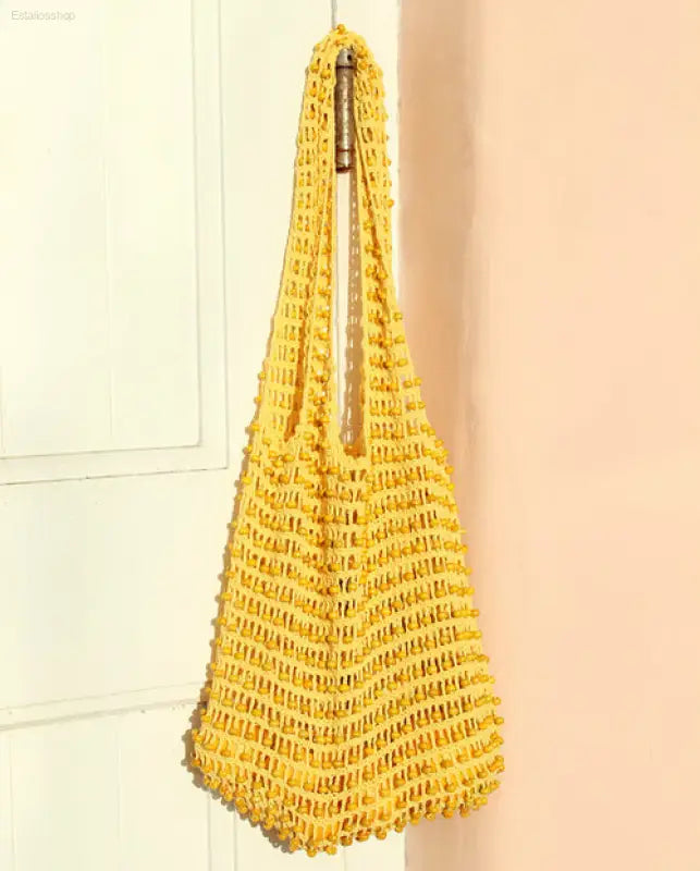 🌞 Chic Essential – Karma Wooden Beads Crochet Bag | Perfect for Travel & Daily Essentials - Summer Yellow