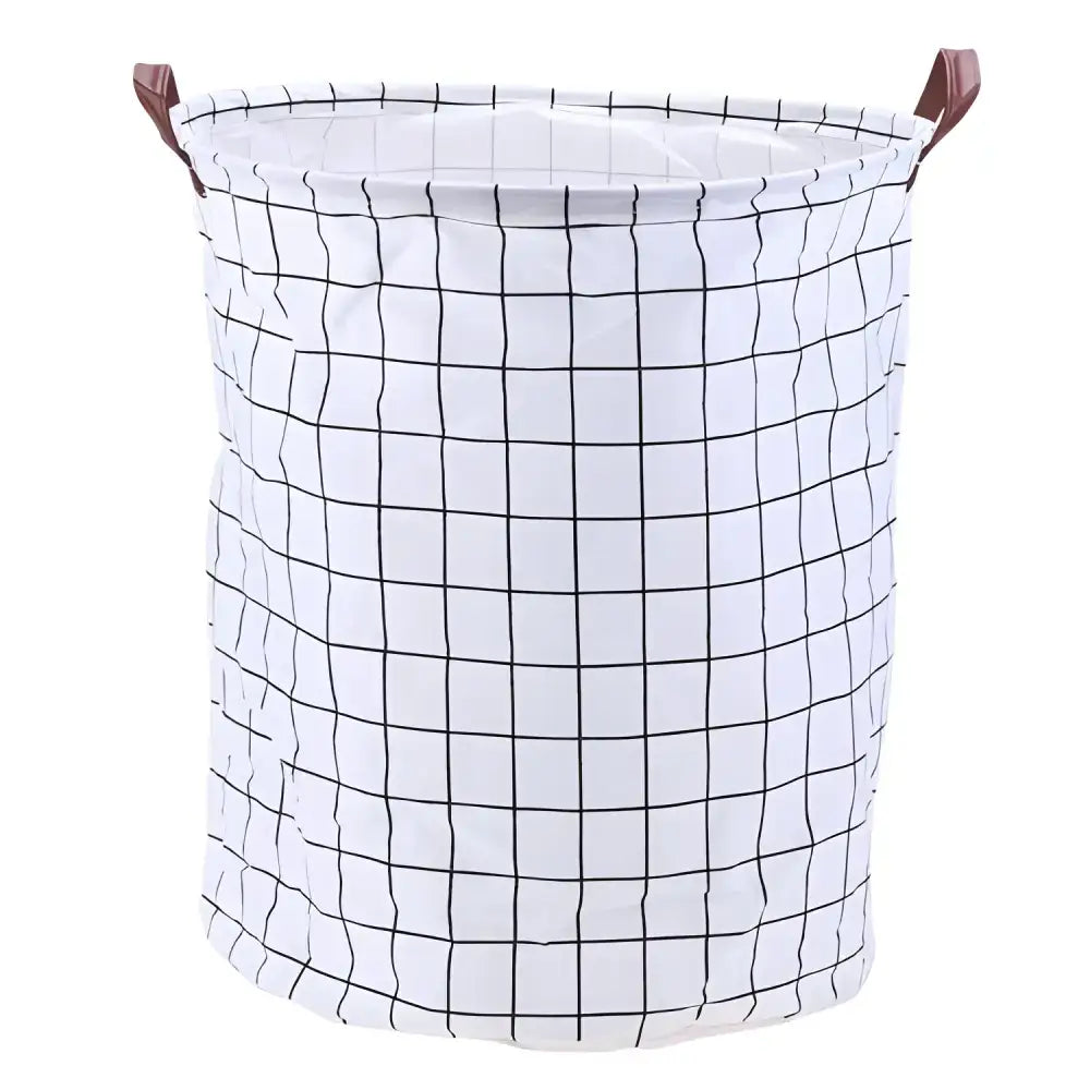 Chic Laundry Storage Basket featuring a white grid pattern for stylish clothing storage