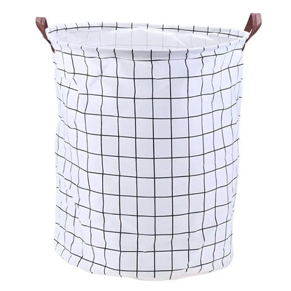 Chic Laundry Storage Basket featuring a white grid pattern for stylish clothing storage