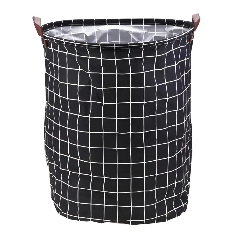 Chic Laundry Storage Basket with black and white grid design for stylish clothing storage