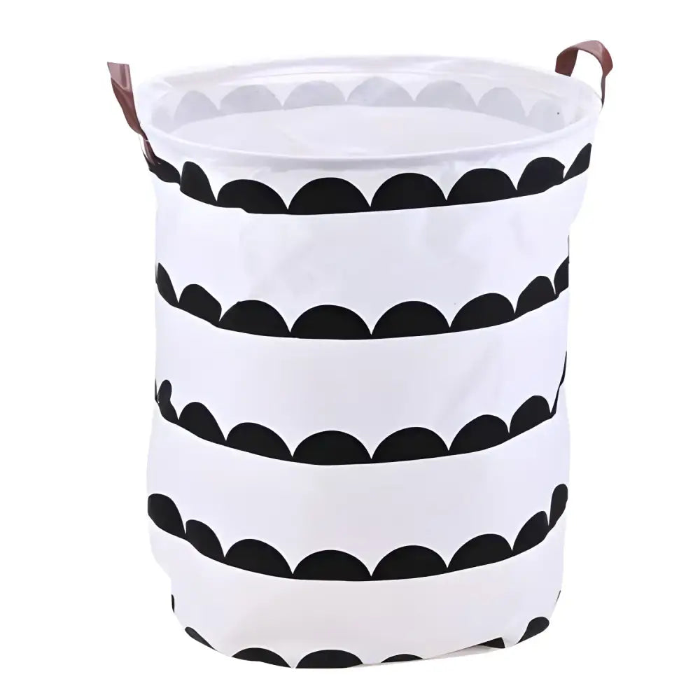 Chic Laundry Storage Basket features a white design with black scalloped pattern for clothing storage