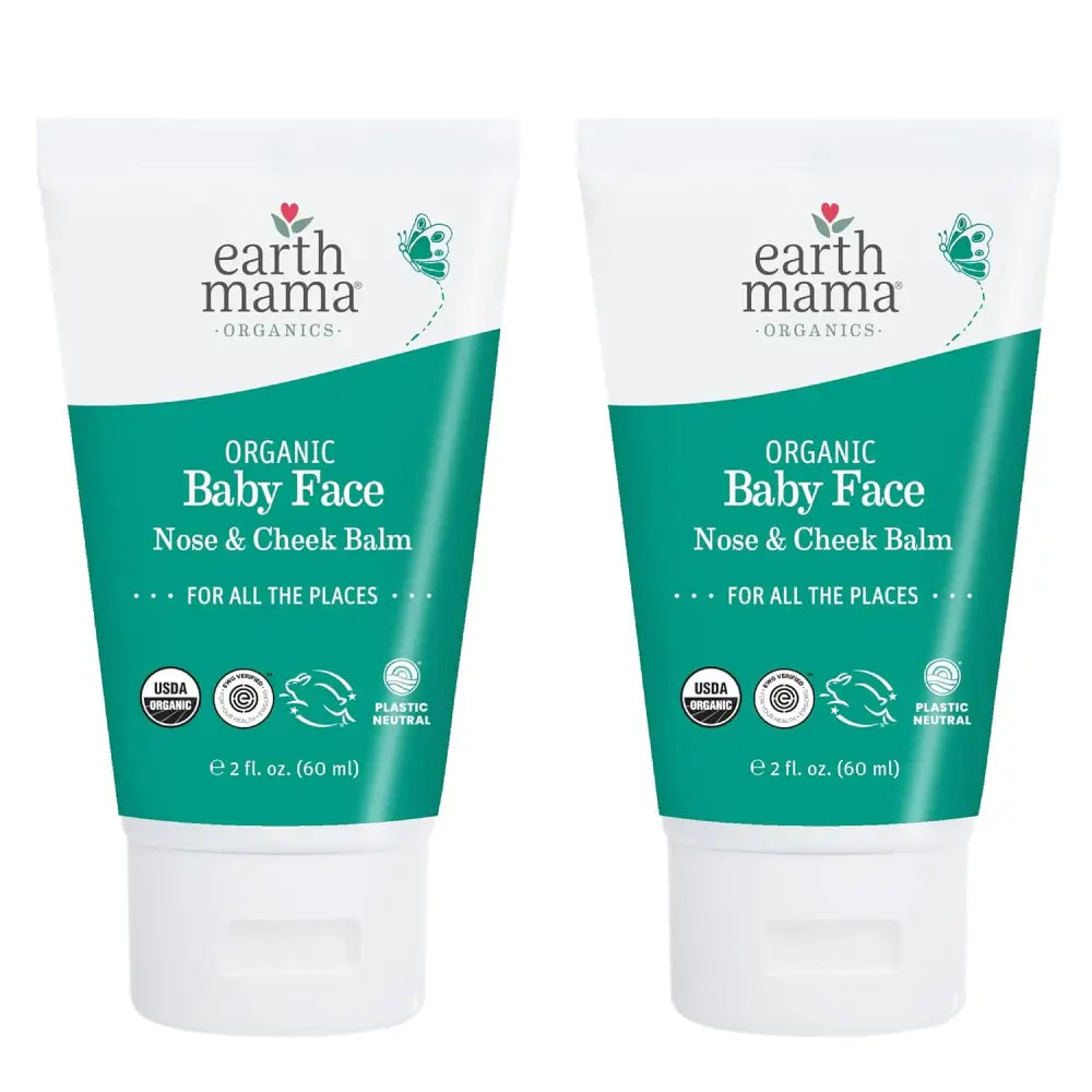 Two tubes of Earth Mama Organic Baby Face Balm for soft, healthy baby skin