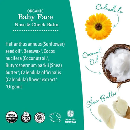 Organic baby face balm ingredients for natural moisturizing and dry skin relief