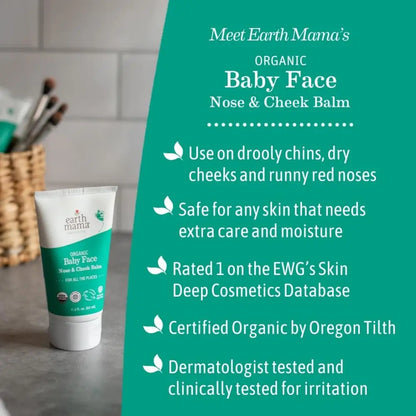 Earth Mama Organic Baby Face Balm for moisturizing dry skin, perfect for little ones