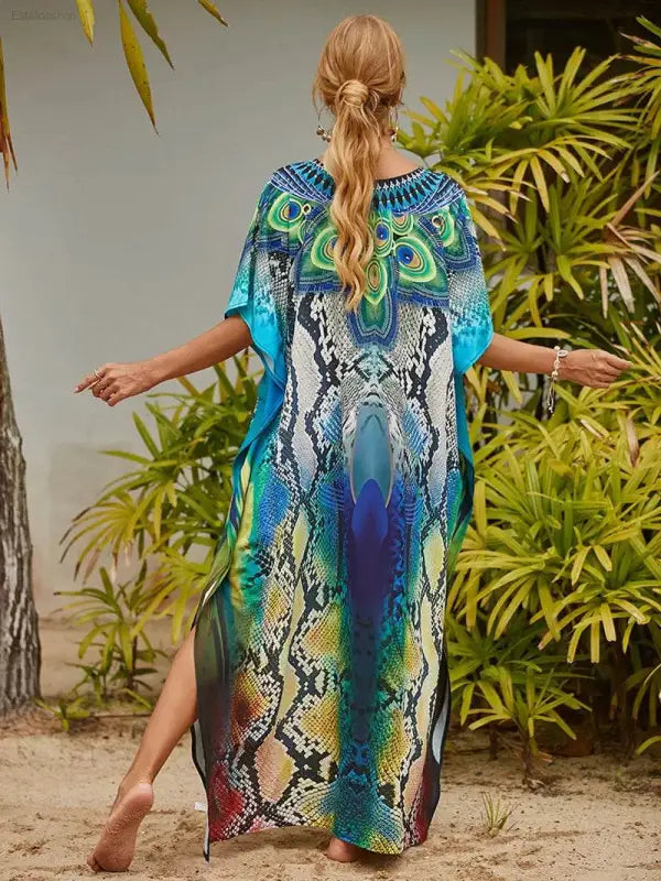 Chic Women's Long Caftan Print Cover-Up - Boho Beach Maxi Dress & Bathing Suit Abaya Outfits - Estalios