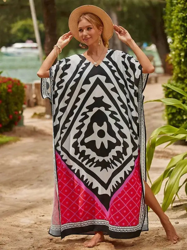 Chic Women's Long Caftan Print Cover-Up - Boho Beach Maxi Dress & Bathing Suit Abaya Outfits - Estalios