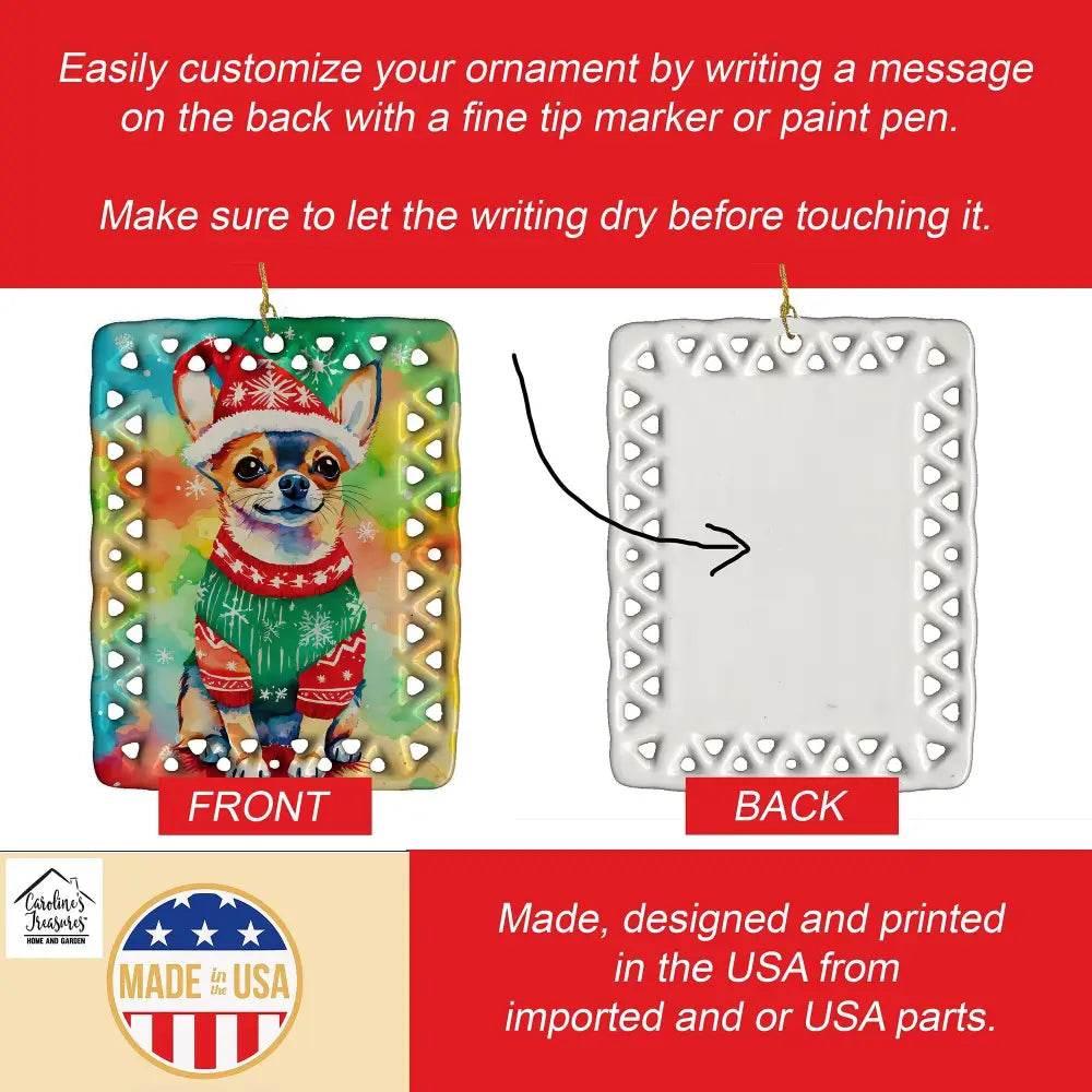 Chihuahua Christmas Porcelain Ornament for Personalized Holiday Cheer - Estalios