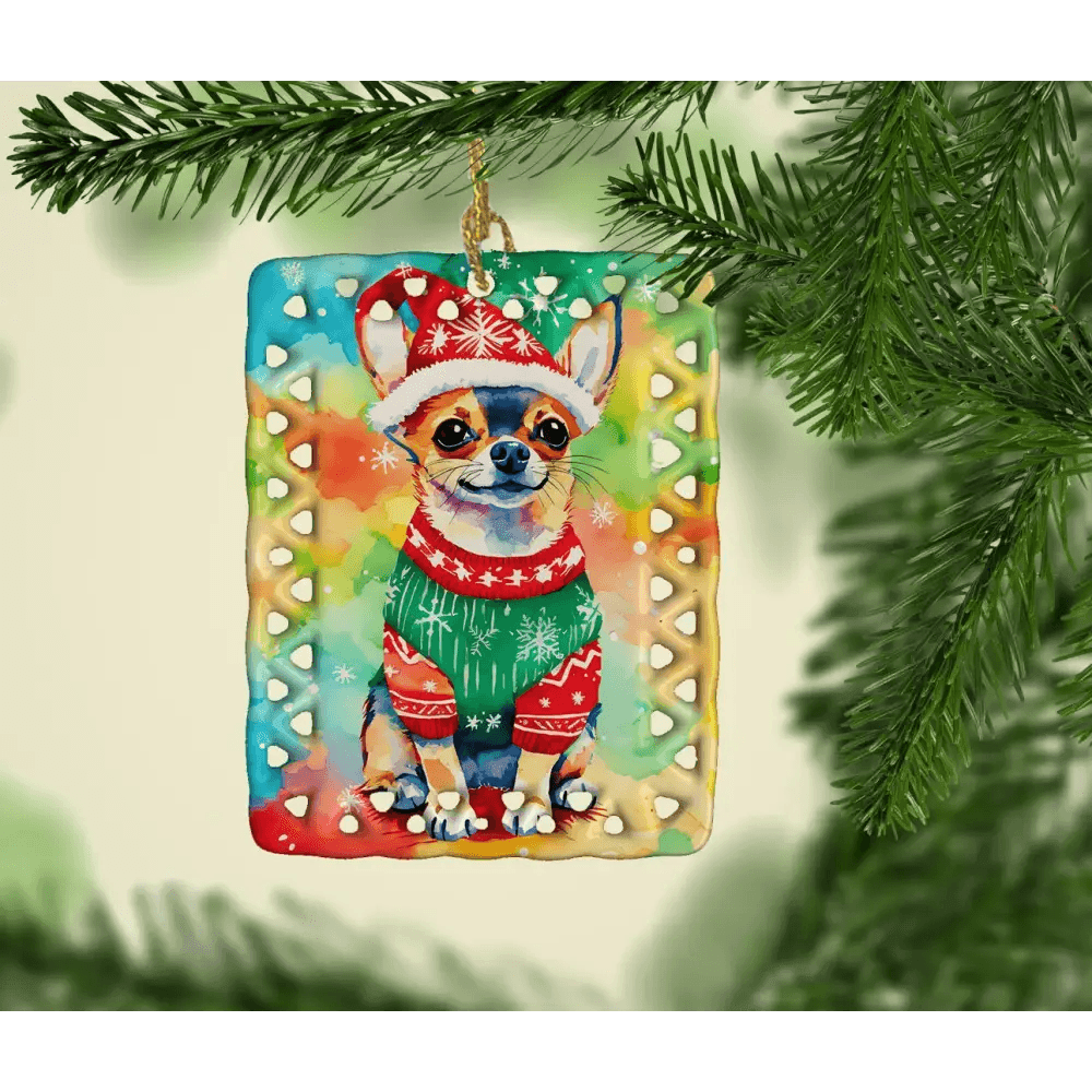 Chihuahua Christmas Porcelain Ornament for Personalized Holiday Cheer - Estalios