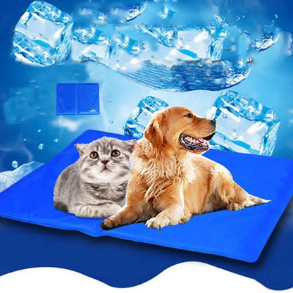 Chill Out Pup 36x20 Inch Pet Cooling Mats with dog and cat relaxing on recharging cooling pad